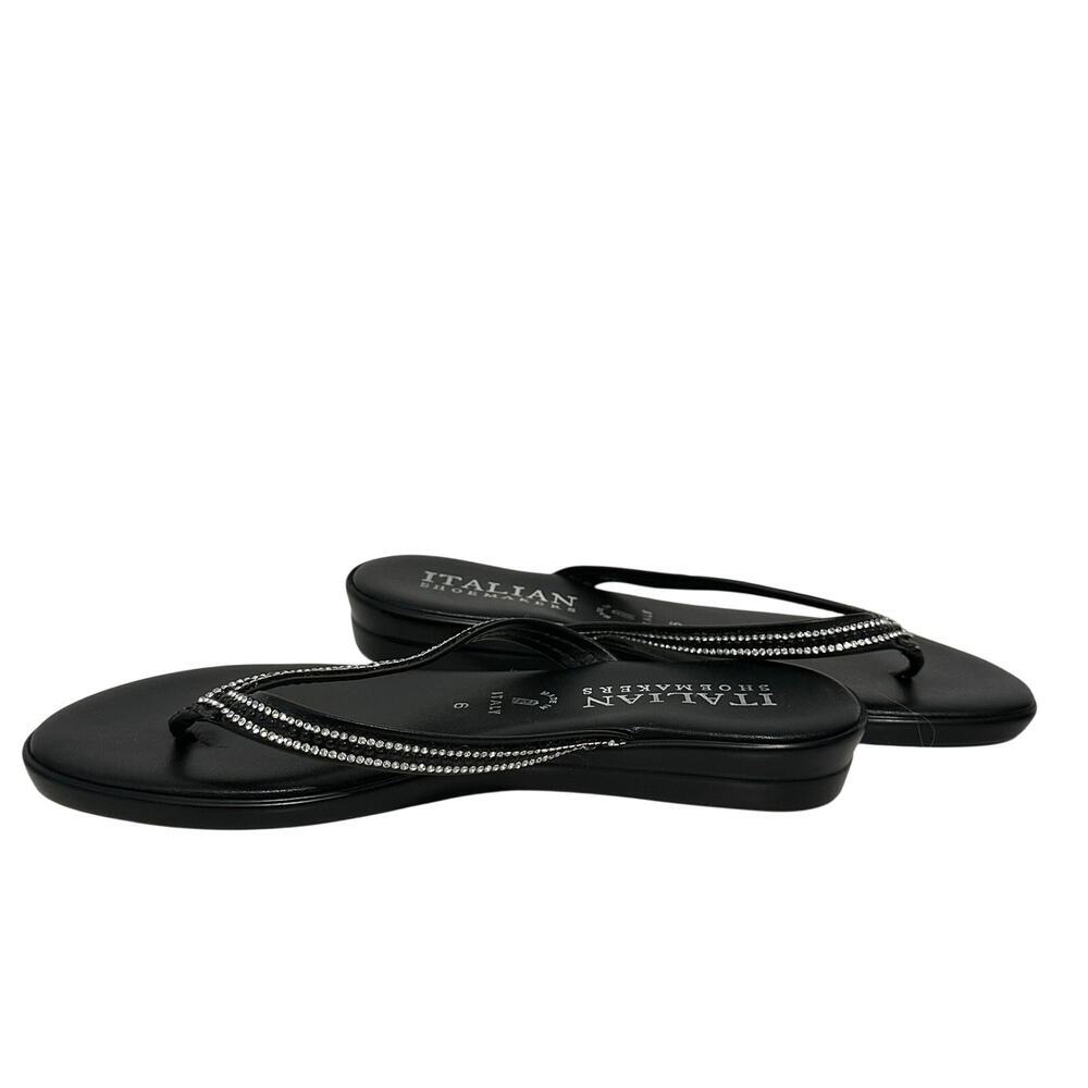 Italian Shoemakers Black Rhinestone Flip Flop Sandals Made in Italy Size 6 - Picture 3 of 11